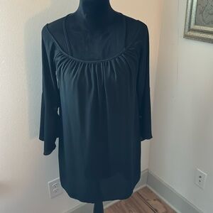 TOBI black chiffon off the shoulder criss cross back‎ bell sleeves Sz S
